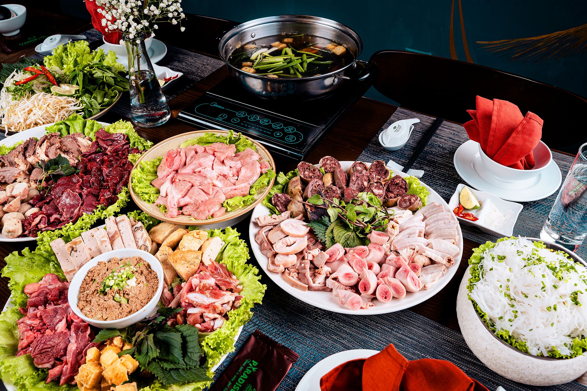 vietnamese group dinner shared hot pot table