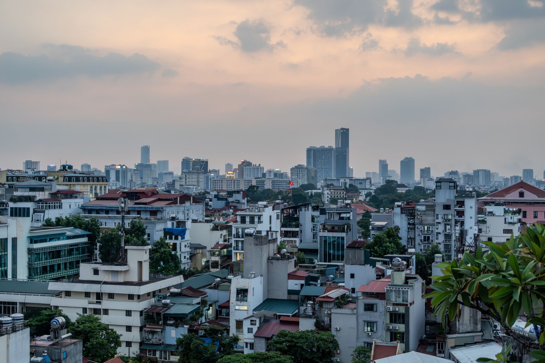 hanoi city skyline dusk business district