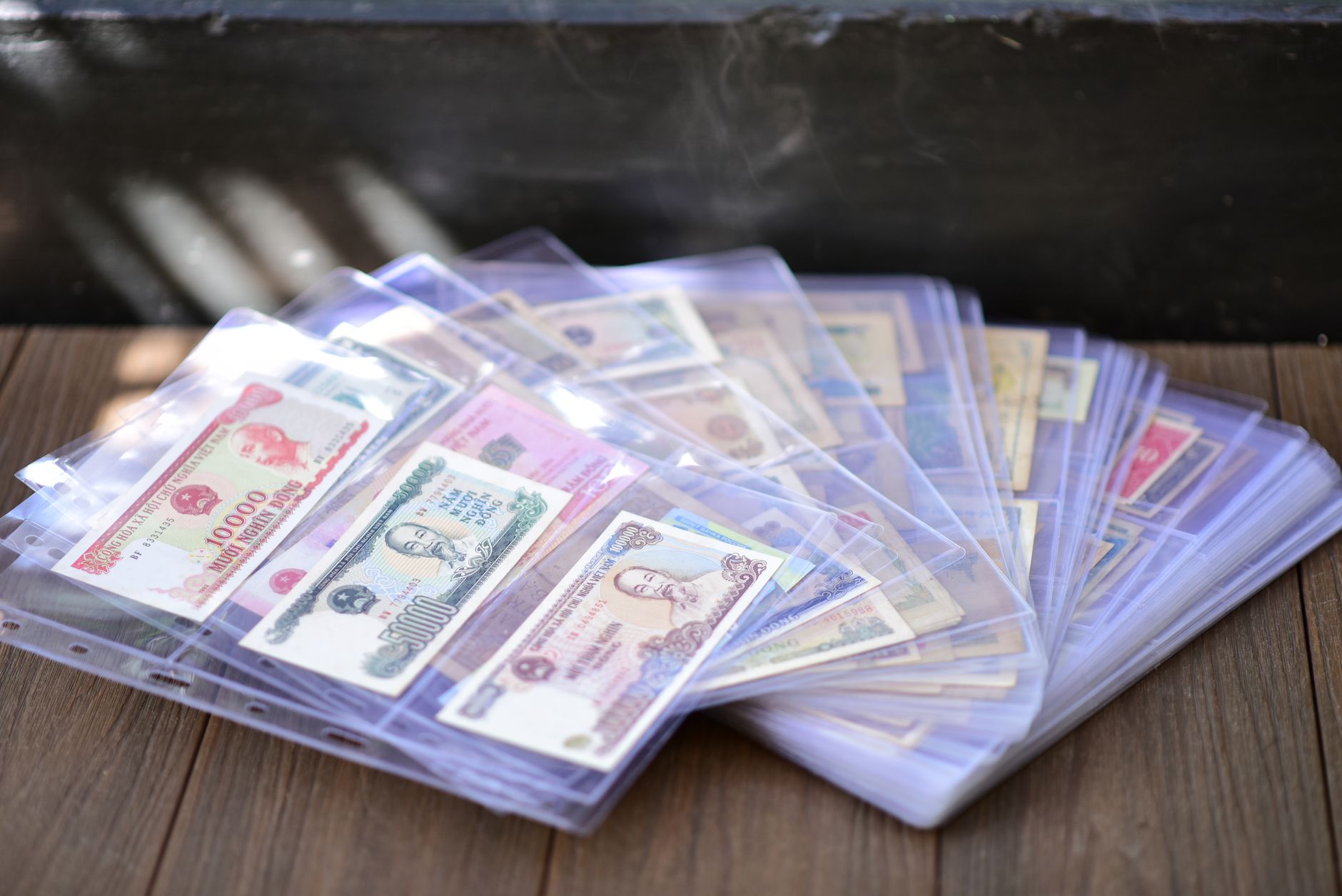 vietnamese dong banknotes wallet closeup